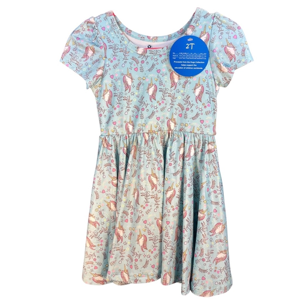 Charlie’s Project Twirl Dress Unicorns Hearts Blue Pockets Size 2T New